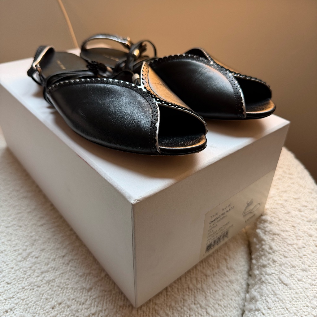 The Row Charlotte Flat Sandal (Black) (Size 37.5)